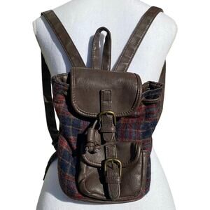 Vintage 90s Tartan Plaid Mini Backpack Mirco Bag Drawstring Y2K Preppy Grunge